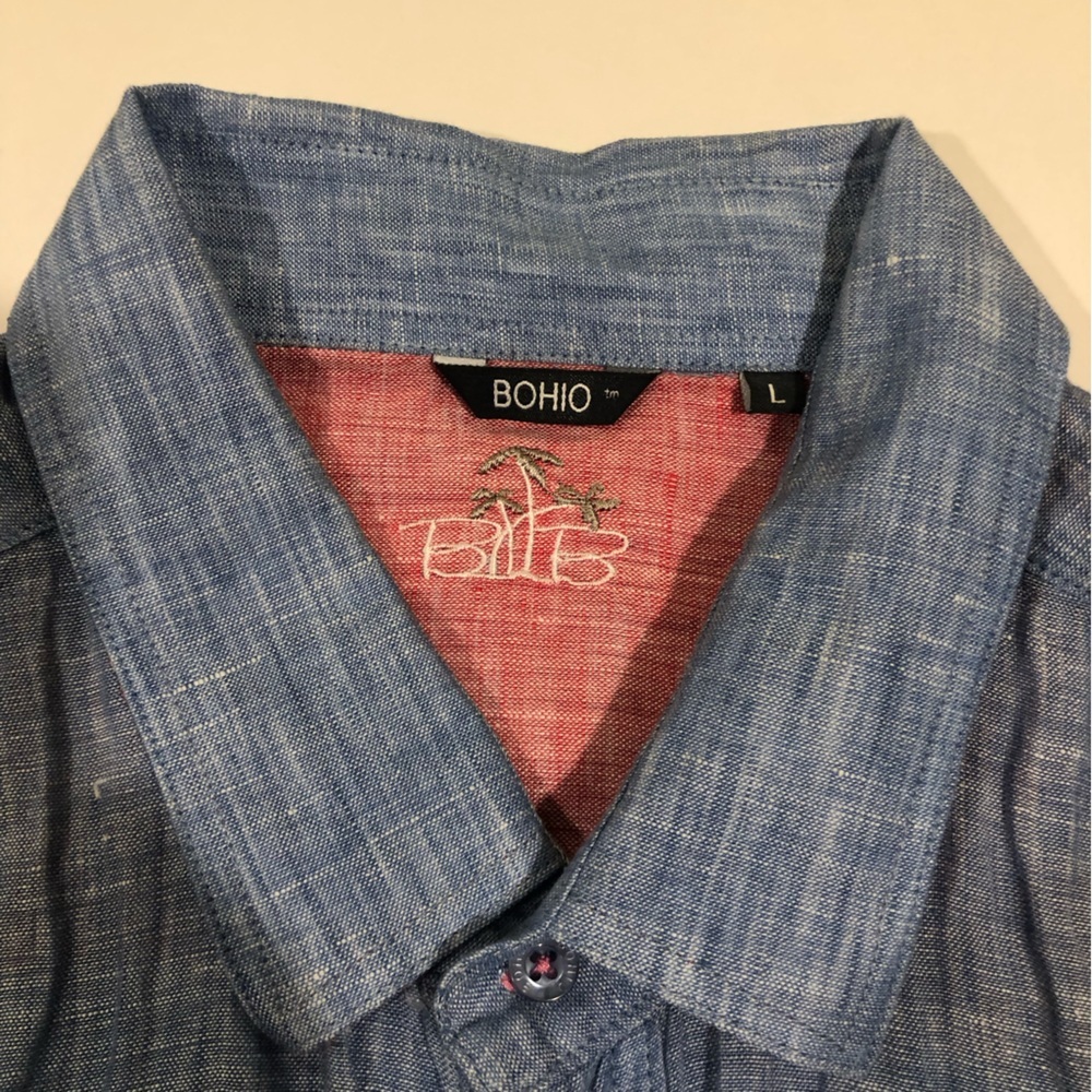 Bohio Men’s 100% Blue linen button up Size large - Picture 3 of 11